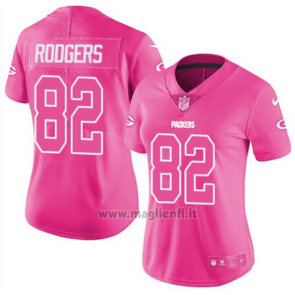Maglia NFL Limited Donna Green Bay Packers 82 Richard Rodgers Rosa Stitched Rush Fashion